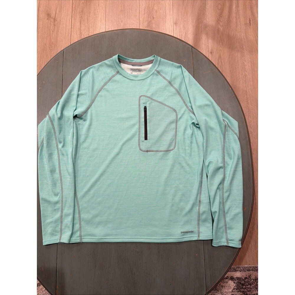Patagonia Long Sleeve Shirt XS Mint Green Chest Zip Pocket Worn Wear
